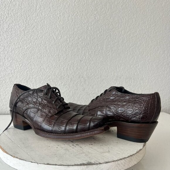 Rod Patrick Womens Lace Up Shoes 6 C Brown Caiman Exotic Western Boots Loafers - Picture 11 of 11